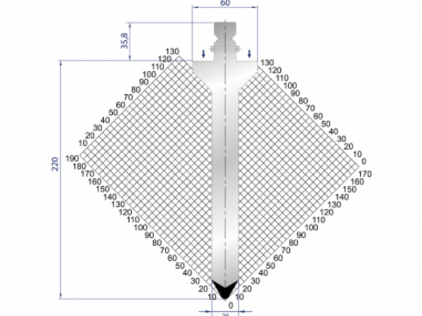 Dao chấn 60º, H=220, R=4 Max T/m=160, 42CrMo4