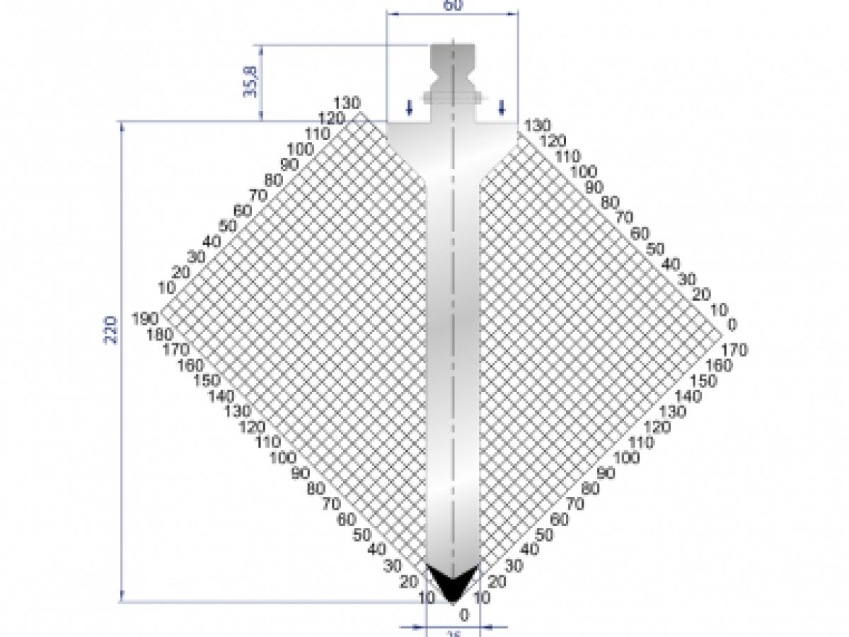 Dao chấn 60º, H=220, R=4 Max T/m=160, 42CrMo4
