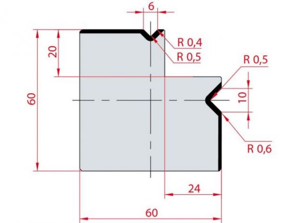 Cối chấn 2V L 6/10 a=90º H60 Max. T/m=80