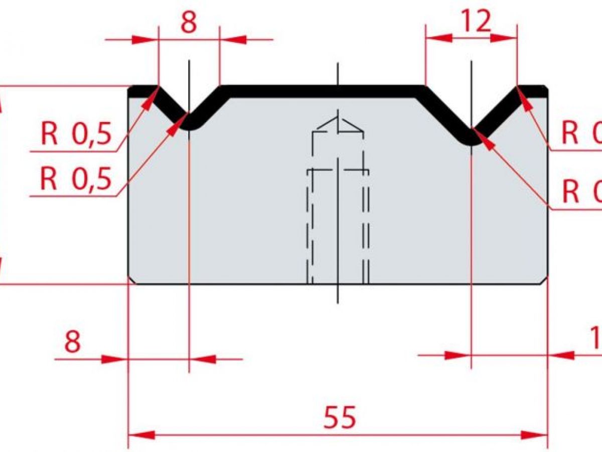Cối chấn 2V 8/12 a=90º H26 Max. T/m=100