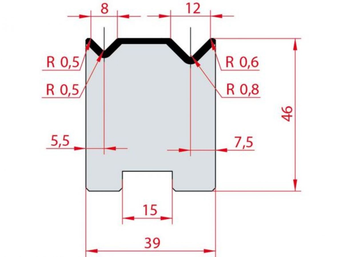 Cối chấn 2V 8/12 a=90º H46 Max. T/m=80