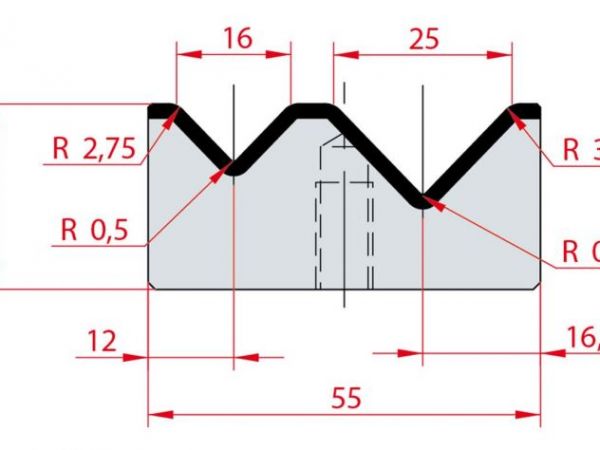 Cối chấn 2V 16/25 a=88º H26 Max. T/m=100