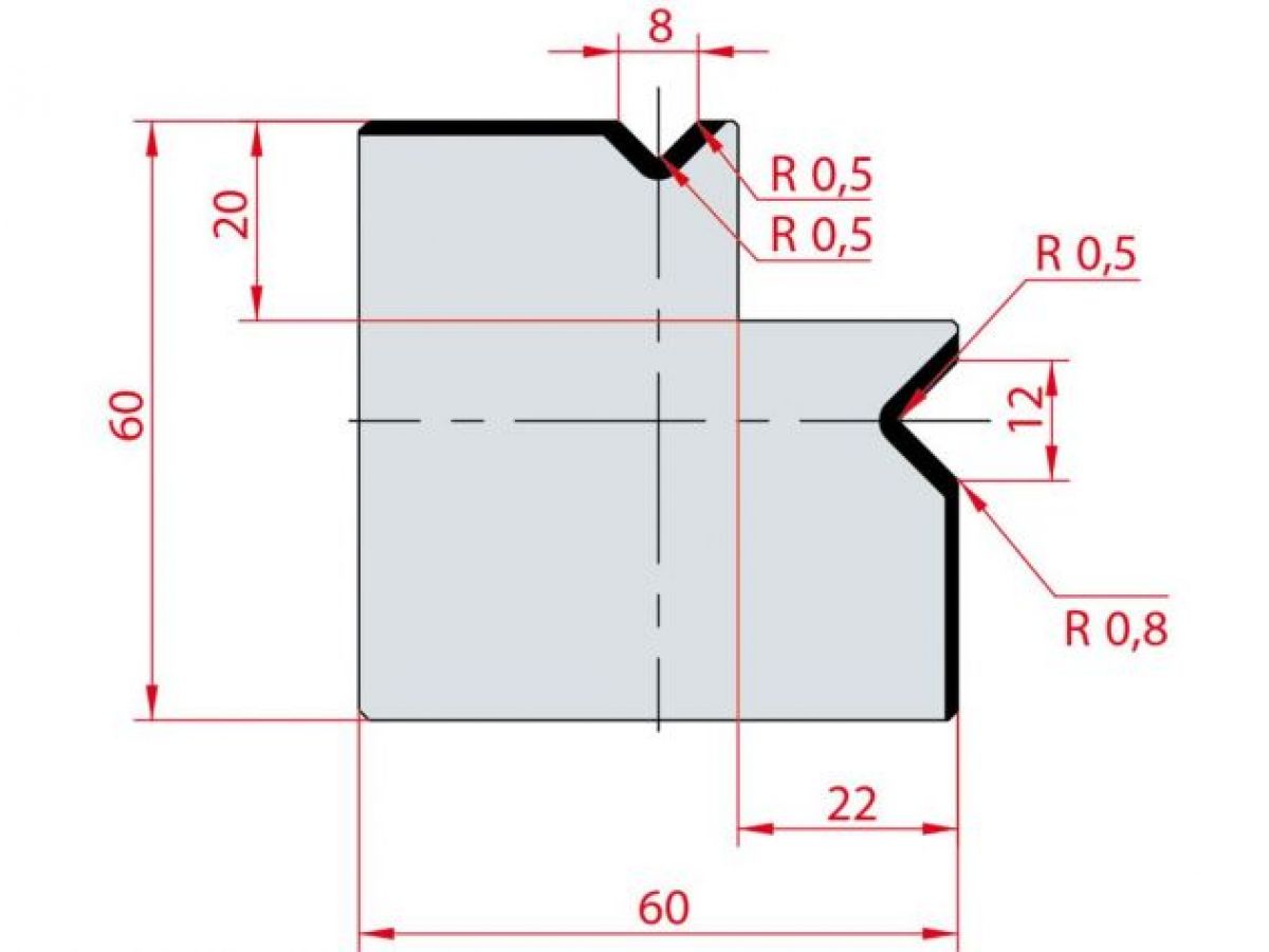 Cối chấn 2V L 8/12 α=90º H60 Max. T/m=80