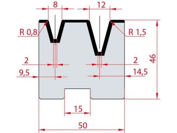 Cối chấn 2V 8/12 a=30º H46 Max. T/m=80