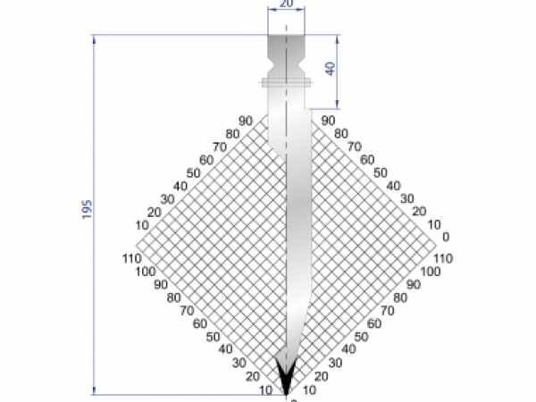 Dao chấn 28º, H=195, R=1 Max T/m=80, 42CrMo4